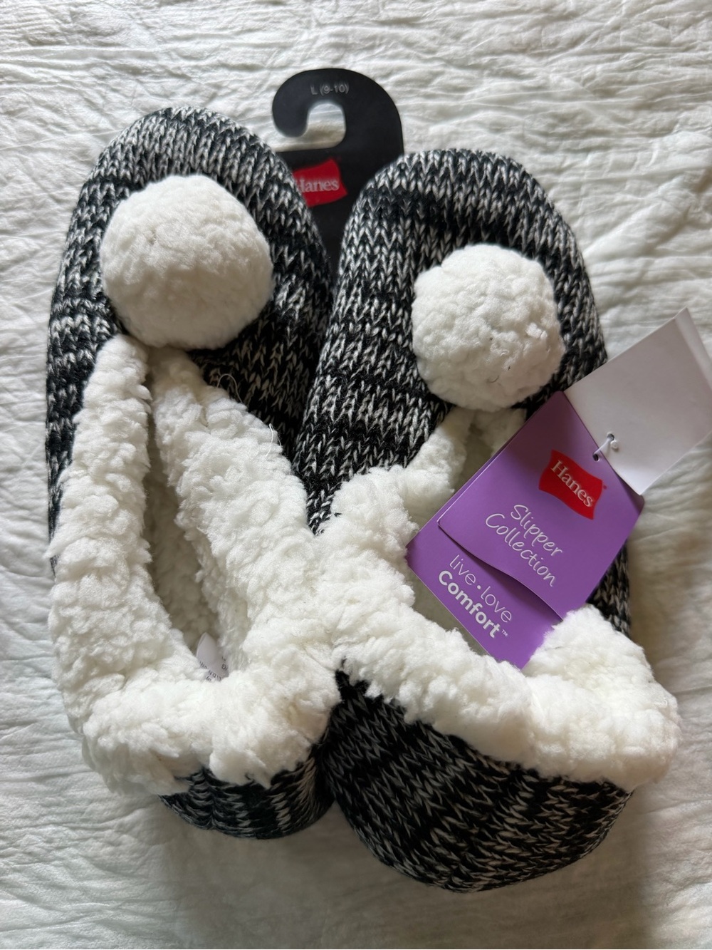 Hanes slipper sock slipper collection ballerina style Pom Pom fleece lining